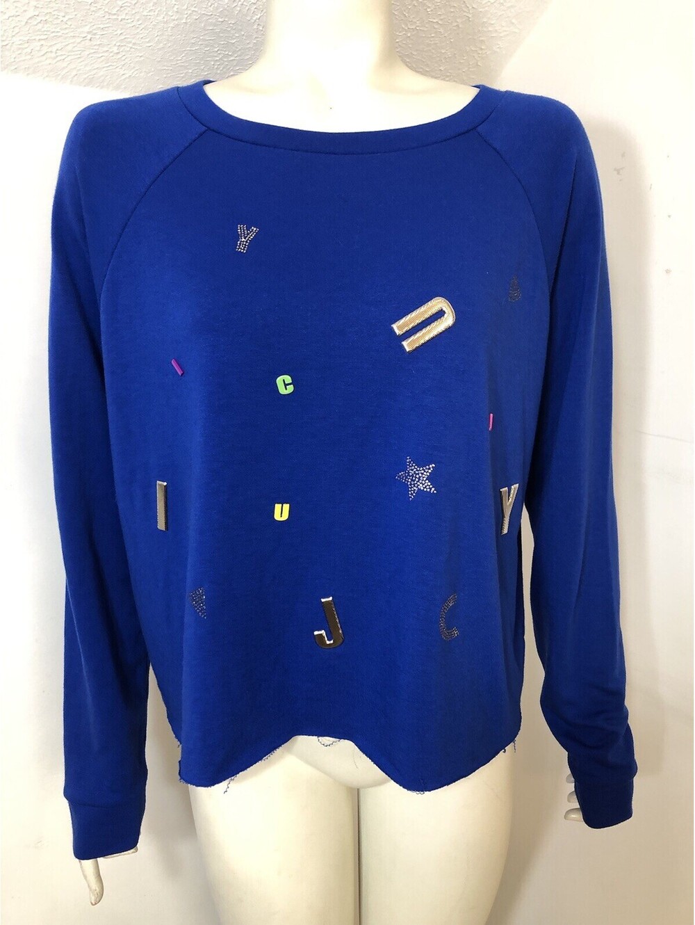 Juicy Couture Womens XL Pullover Sweatshirt Royal Blue Dazzle Bejeweled